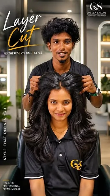Layer cut at GS Unisex Salon